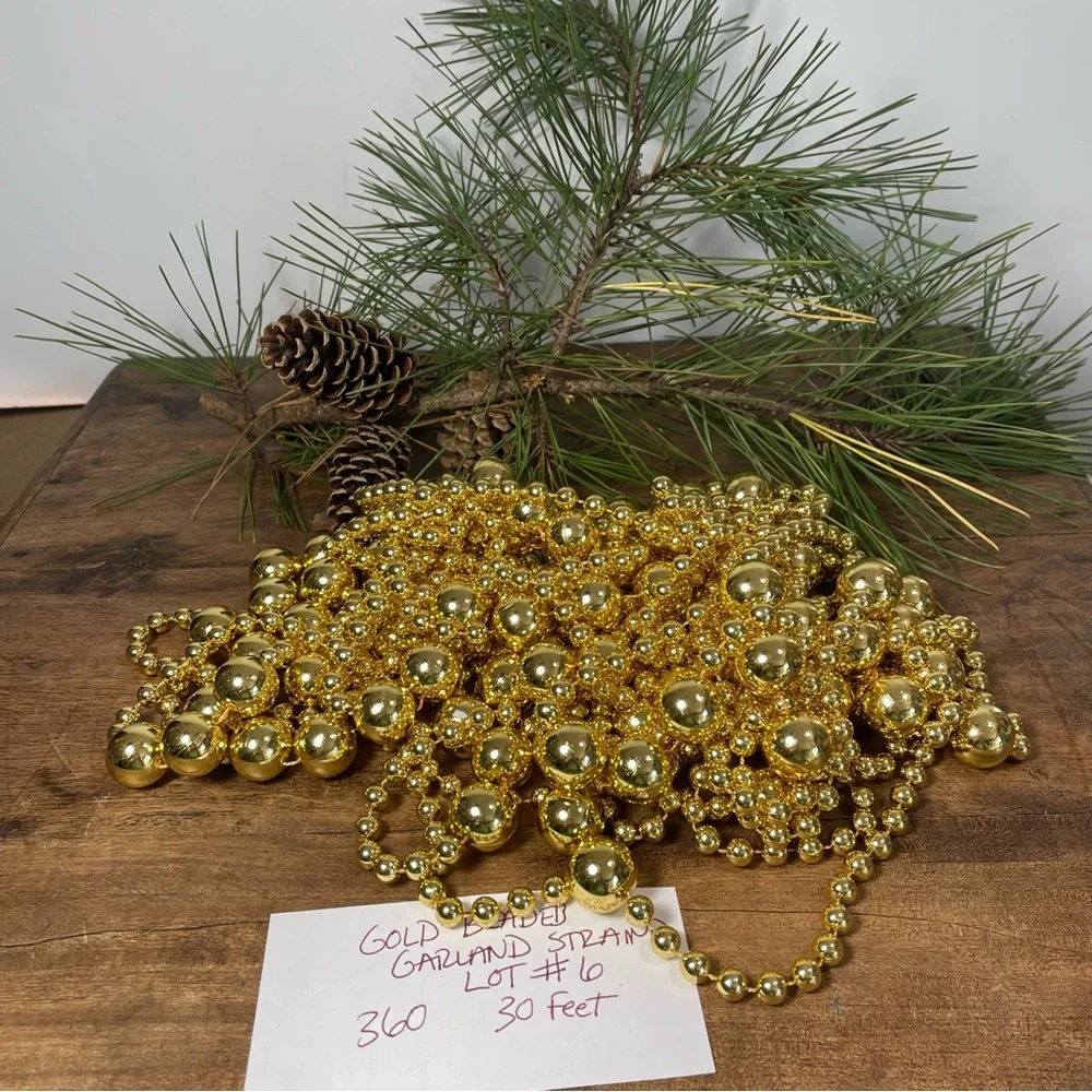 30 feet Gold beaded garland Christmas tree holiday decor Lot #6
